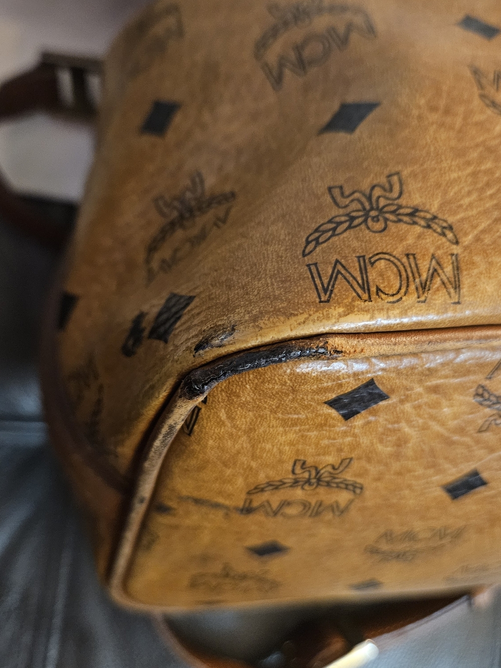 MCM Brown Visetos Logo Drawstring Bucket Bag - Picture 4 of 8